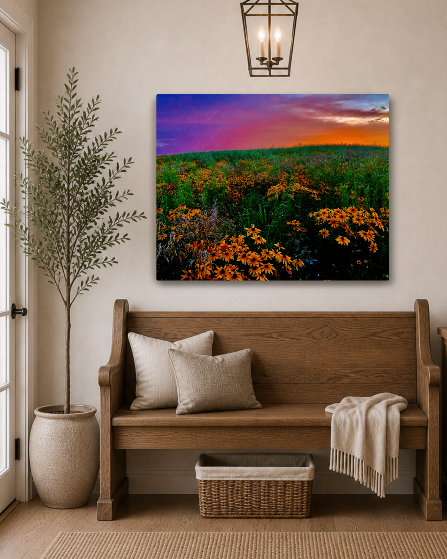 Wildflowers Under a Painted Sky – Rural Sunset Canvas Wall Art