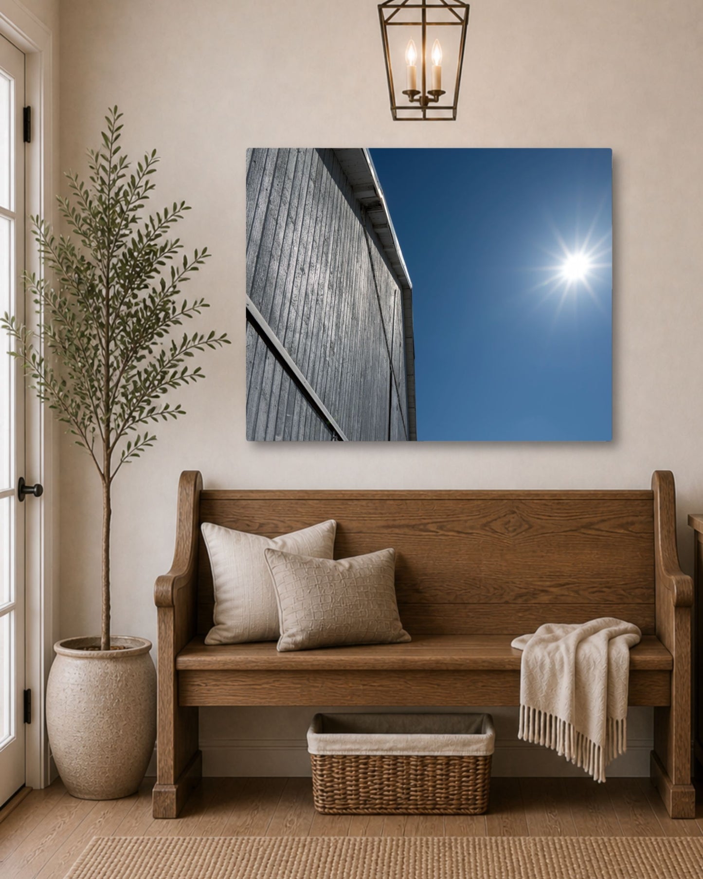 Where the Barn Meets the Blue – White Barn Canvas Wall Art