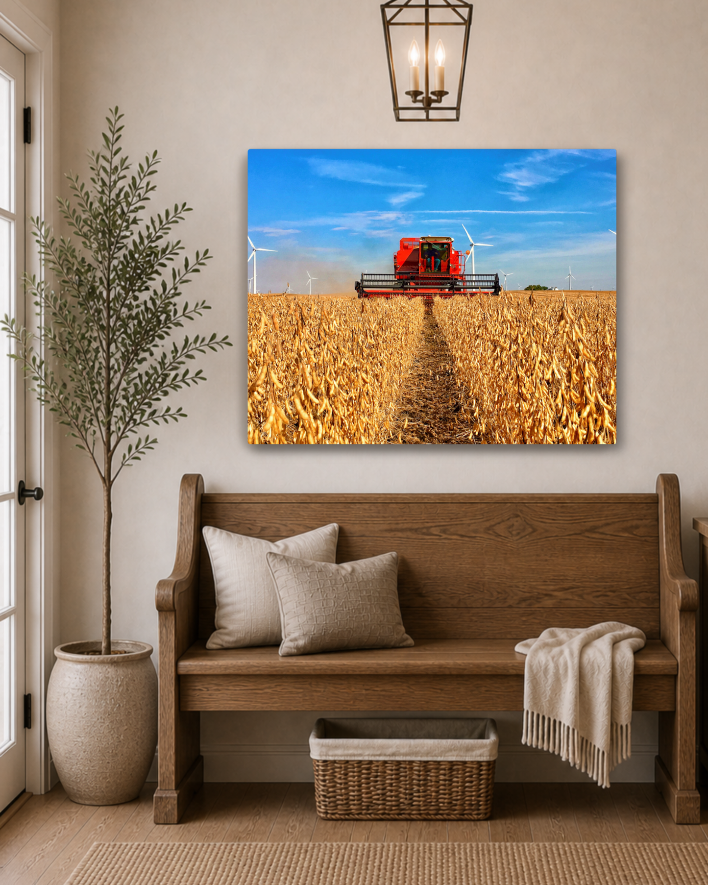 The Old International in the Bean Rows – Soybean Harvest Canvas Wall Art