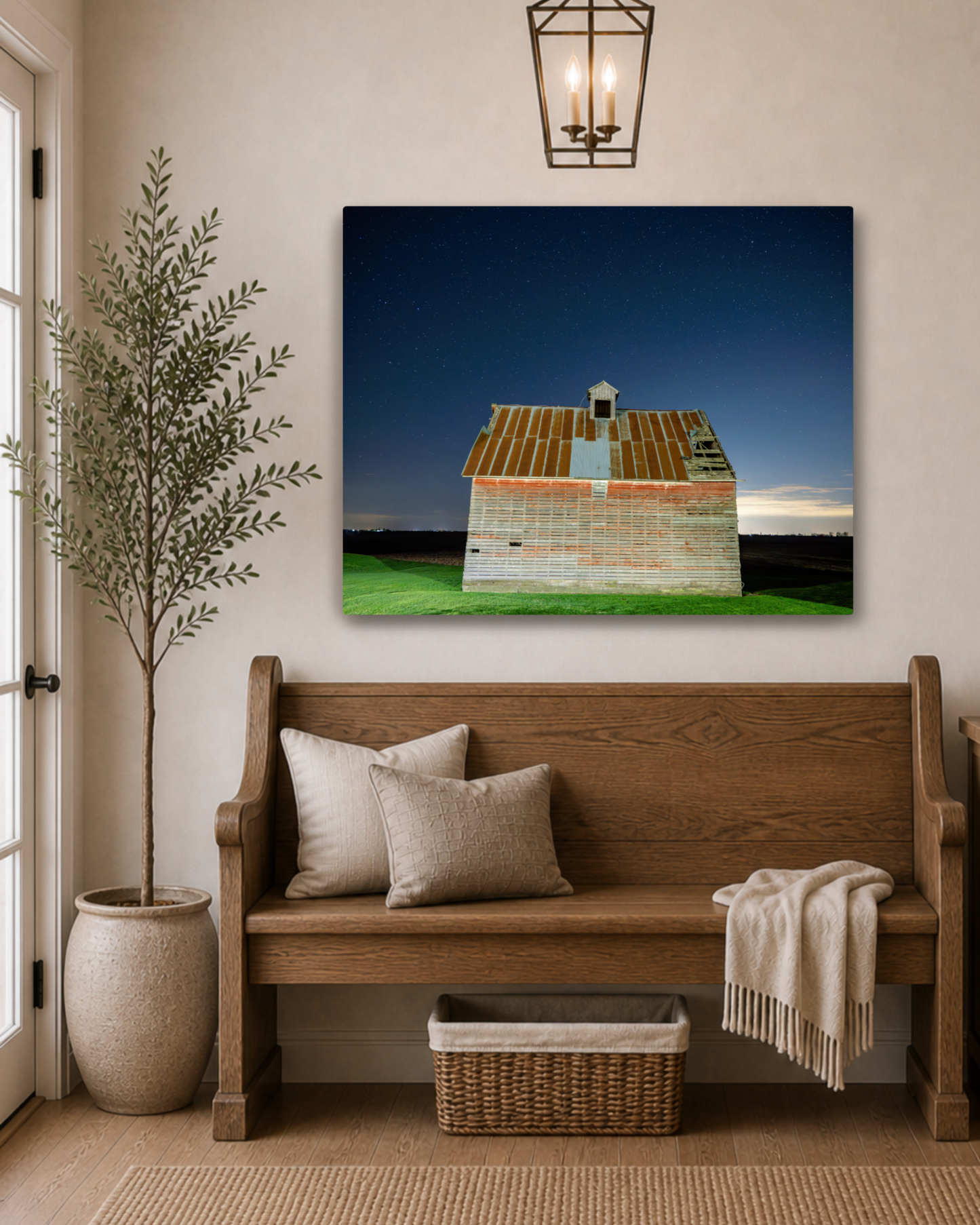 Standing Through the Night – Corn Crib Under the Stars Canvas Wall Art