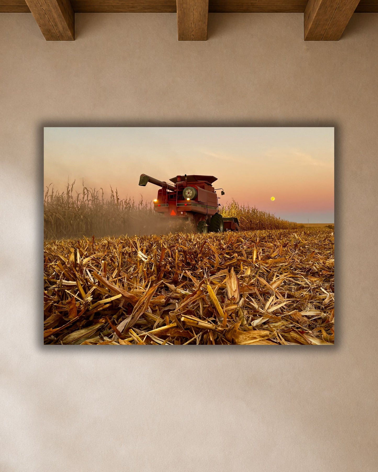 Combine Beneath the Harvest Moon – Corn Harvest Canvas Wall Art