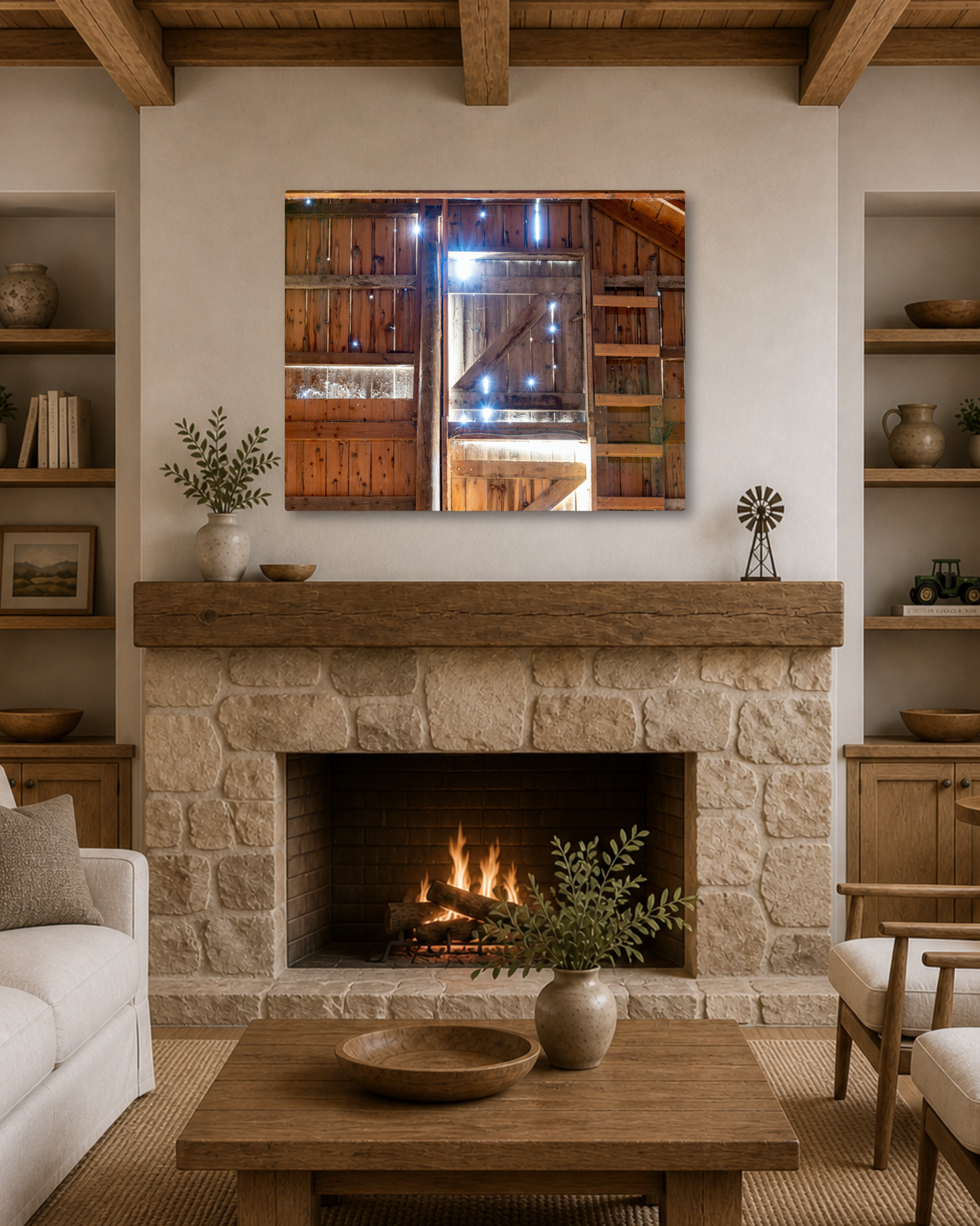 Where Daylight Finds the Hayloft – Rustic Barn Interior Canvas Wall Art
