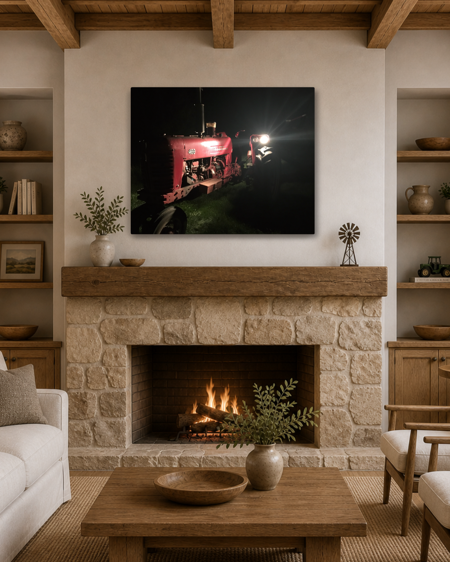 Old Iron After Dark – Vintage International Tractor Canvas Wall Art