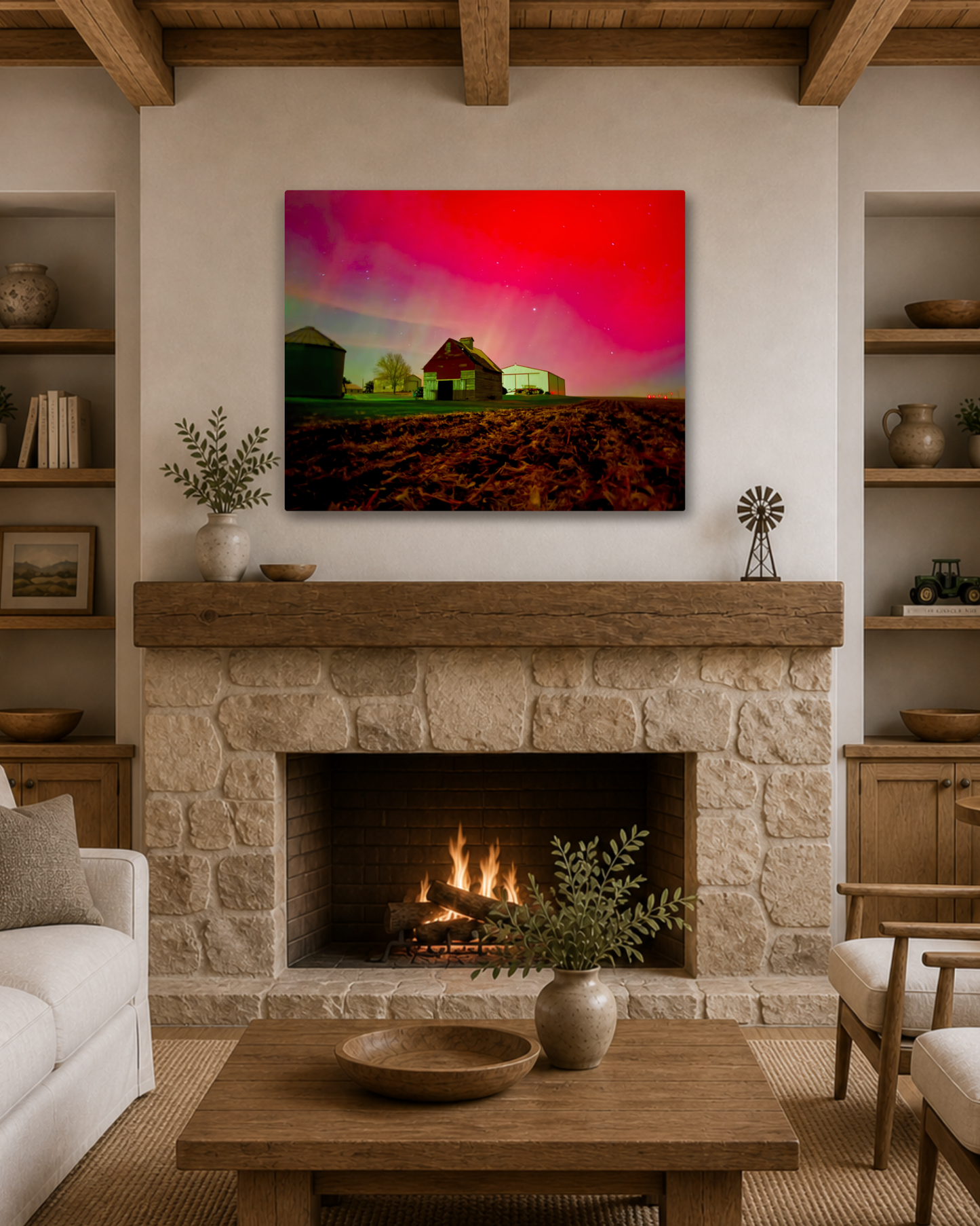 The Night the Farmyard Glowed – Northern Lights Canvas Wall Art