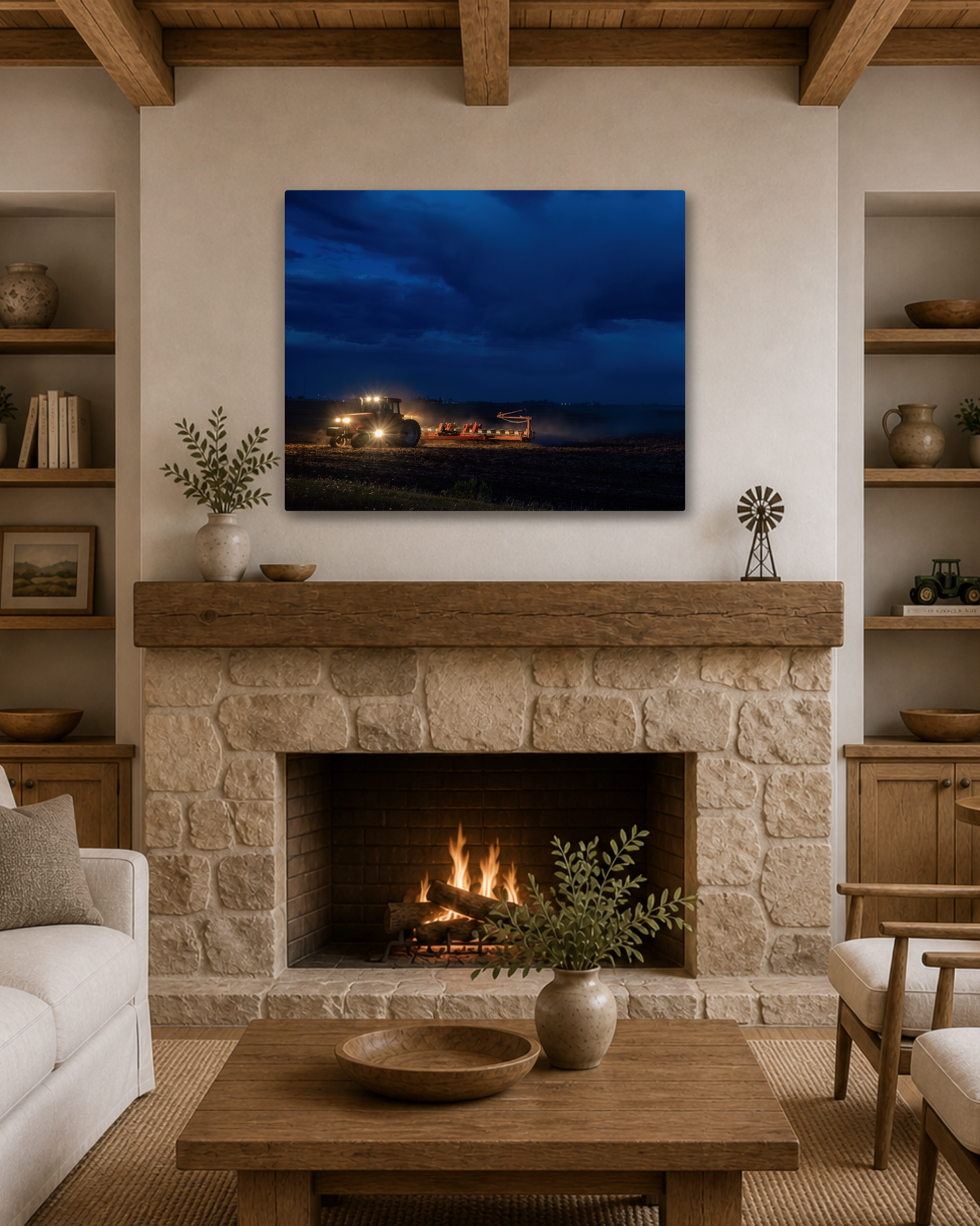 One More Round - Night Planting Farm Canvas Wall Art