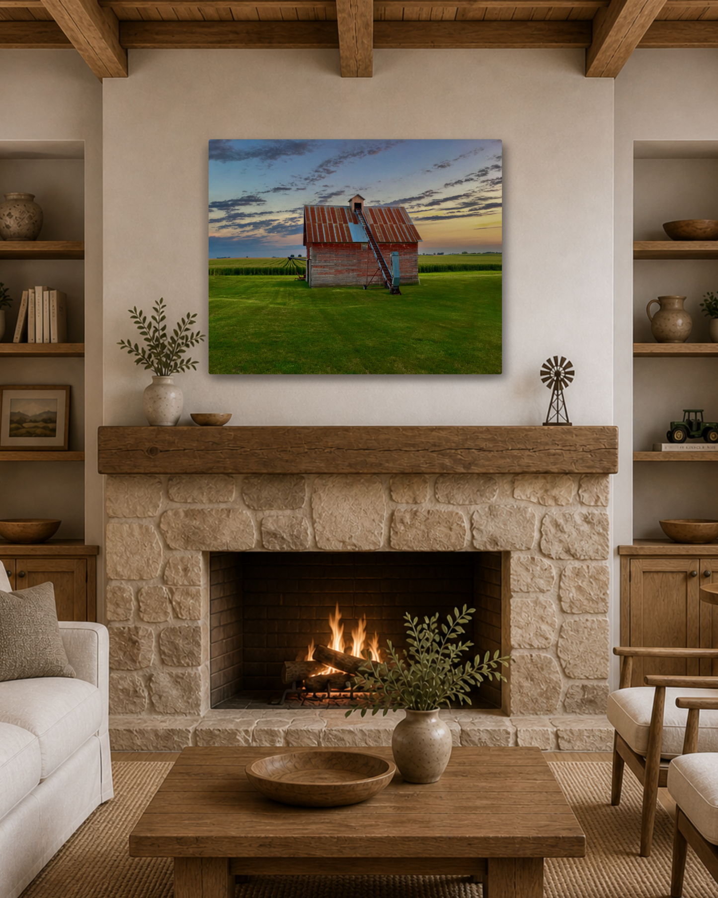 The Old Corn Crib at Evening – Rural Farm Canvas Wall Art