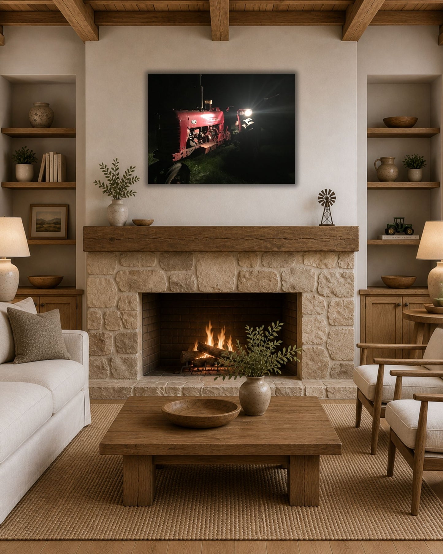 Old Iron After Dark – Vintage International Tractor Canvas Wall Art