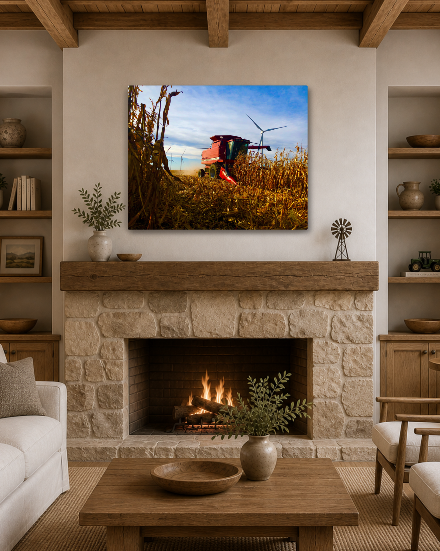Row by Row, the Harvest Comes In – Corn Combine Canvas Wall Art
