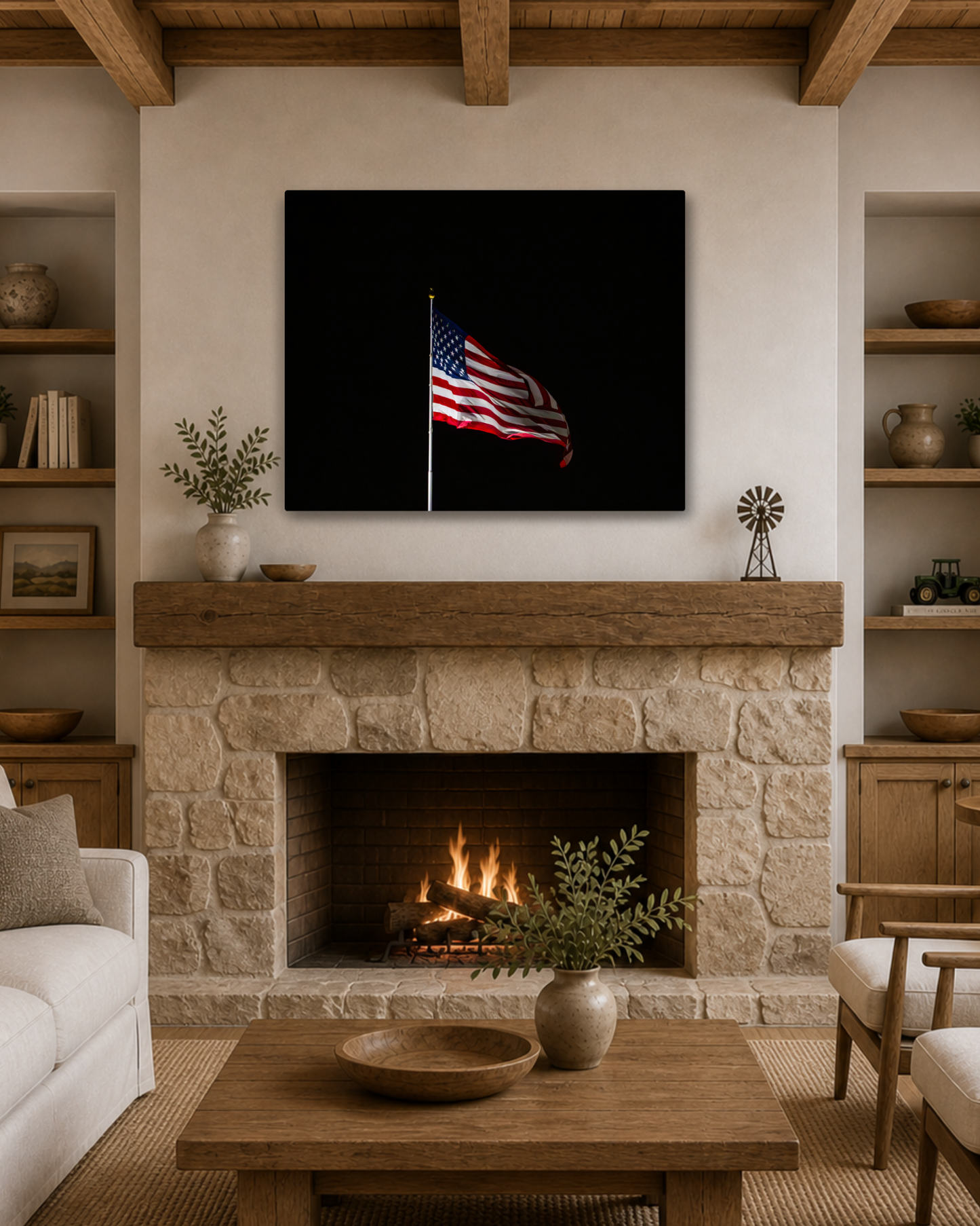 Still Flying | American Flag Night Photography Canvas Wall Art