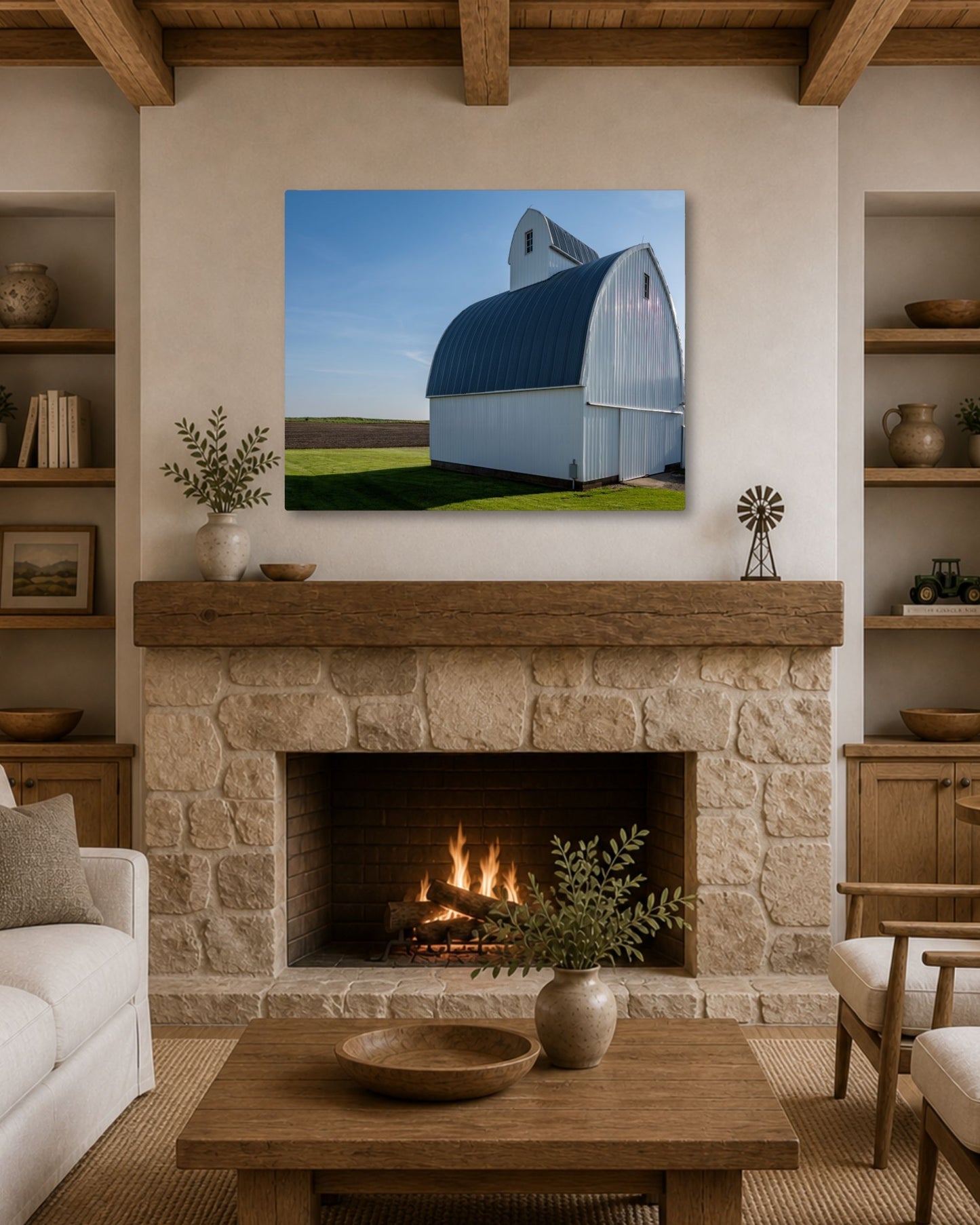 The Quiet Curve of the White Corn Crib – Rural Farm Canvas Wall Art