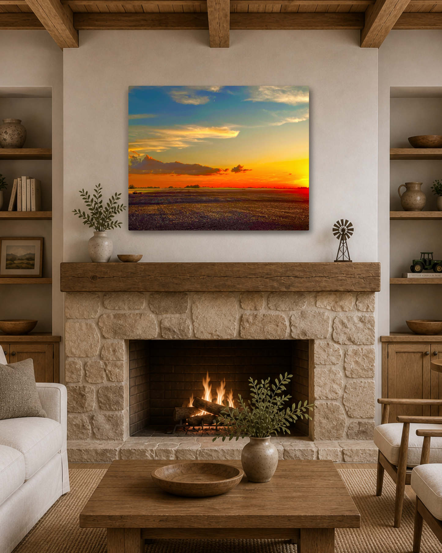 Where the Day Settles – Iowa Field Sunset Canvas Wall Art