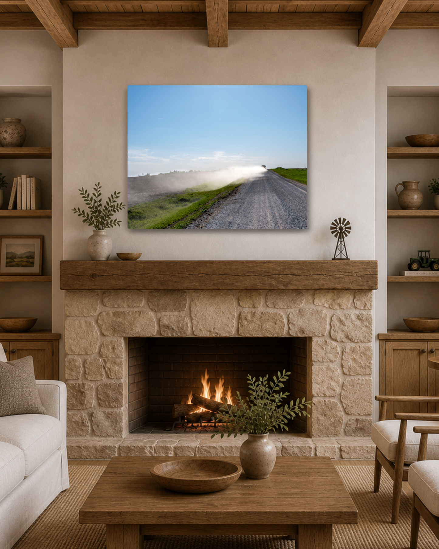 Chasing Dust - Iowa Gravel Road Farm Photography Canvas Wall Art