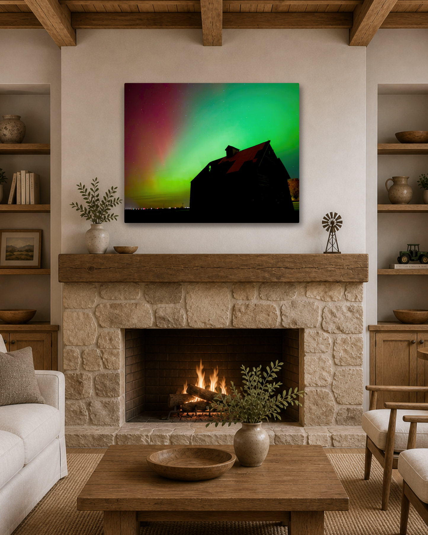 Where the Old Corn Crib Met the Northern Lights – Aurora Canvas Wall Art