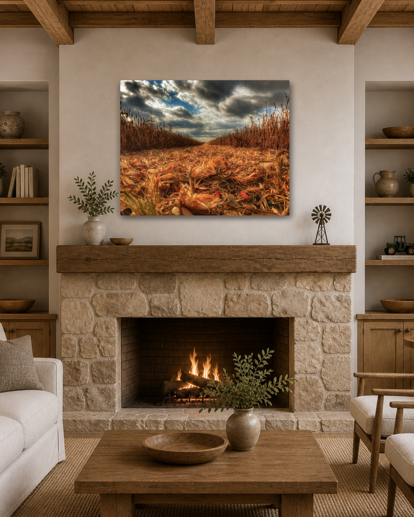 Where the Combine Passed – Corn Harvest Field Canvas Wall Art