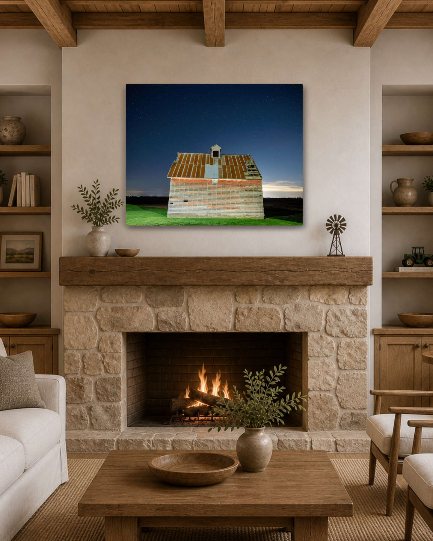 Standing Through the Night – Corn Crib Under the Stars Canvas Wall Art