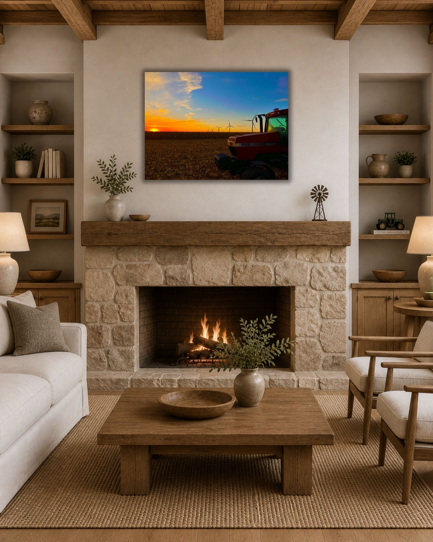 Waiting at the Edge of Sunset – Harvest Tractor Canvas Wall Art