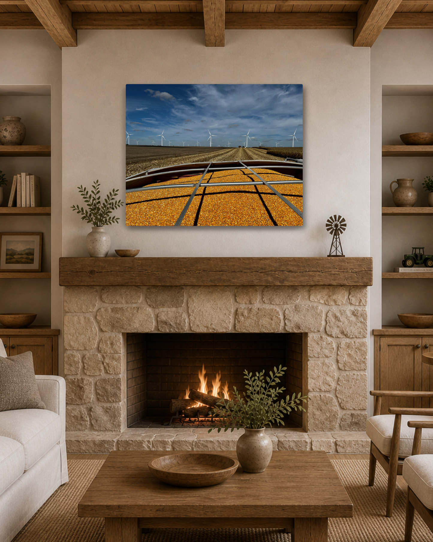 A Full Cart and Open Fields – Corn Harvest Canvas Wall Art