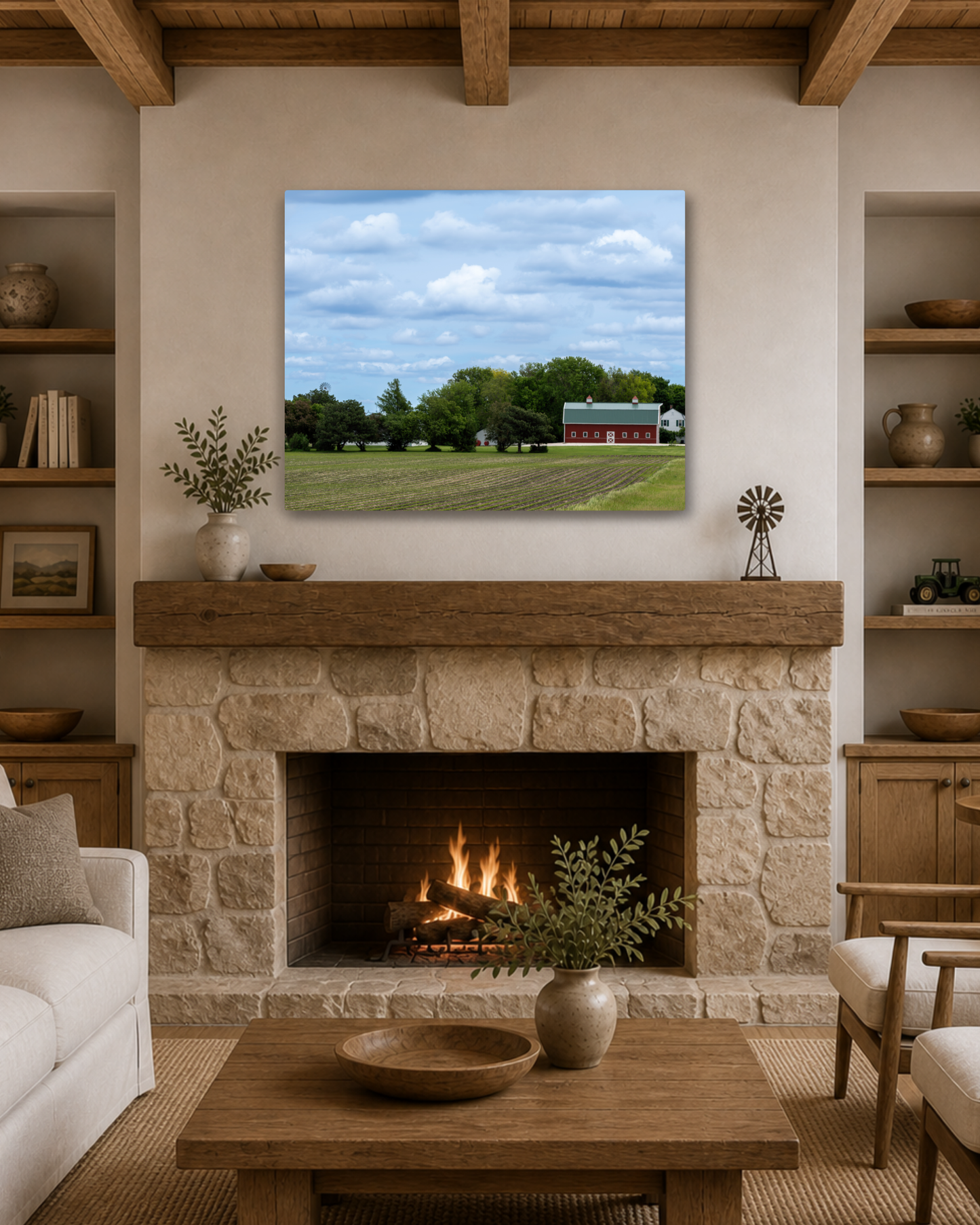 The Home Place - Red Barn Iowa Farm Canvas Wall Art