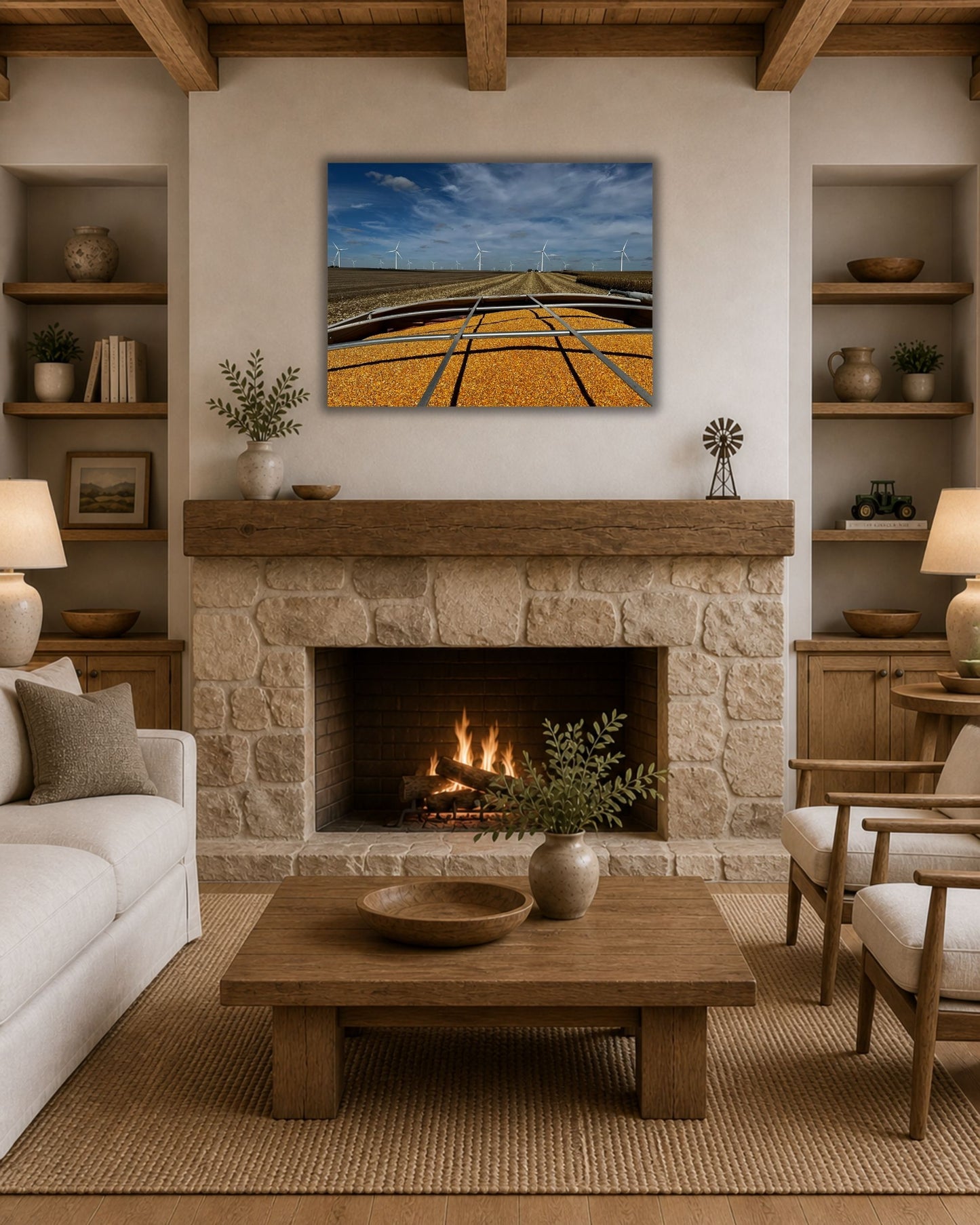 A Full Cart and Open Fields – Corn Harvest Canvas Wall Art