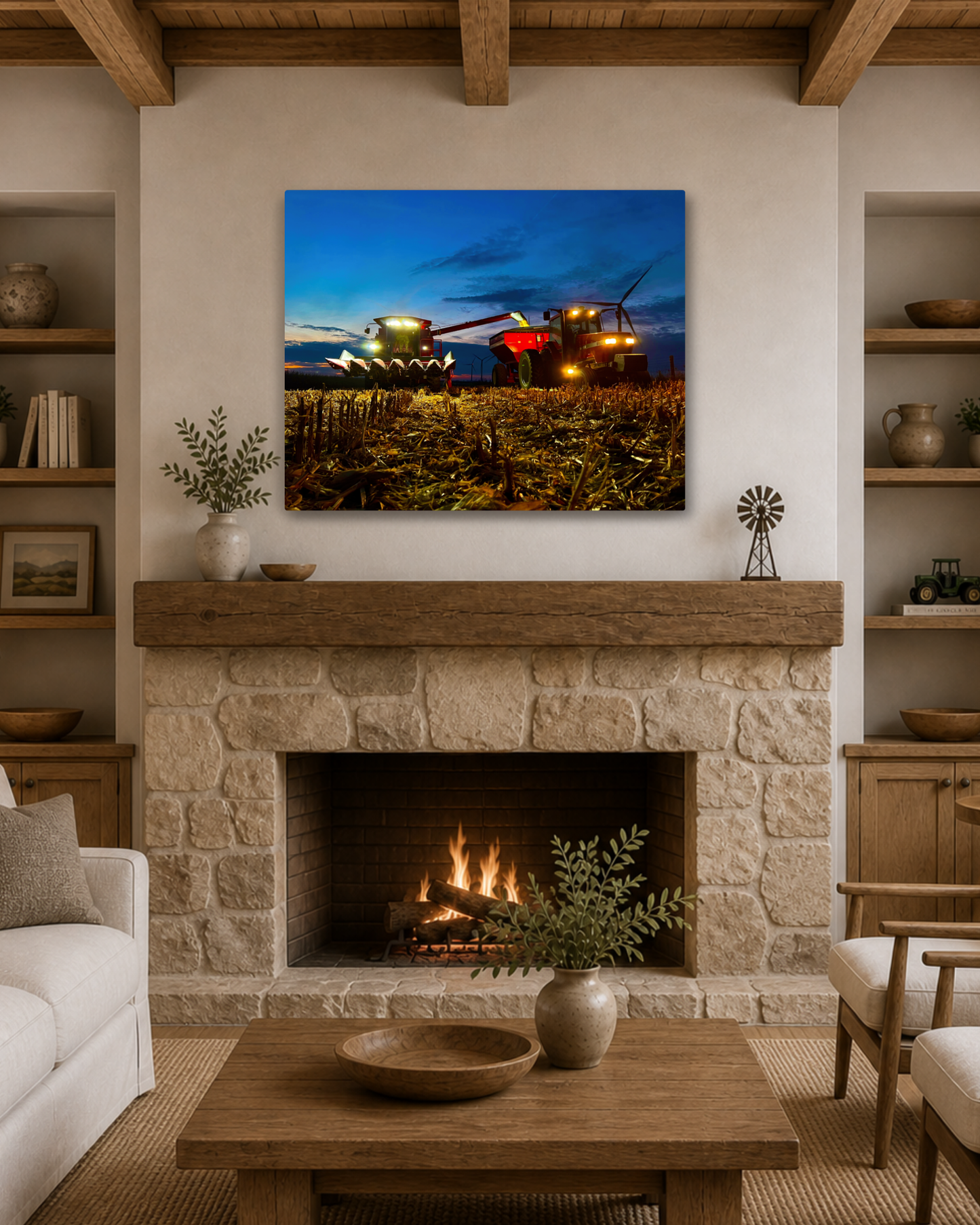 Working Together After Sundown – Corn Harvest Canvas Wall Art