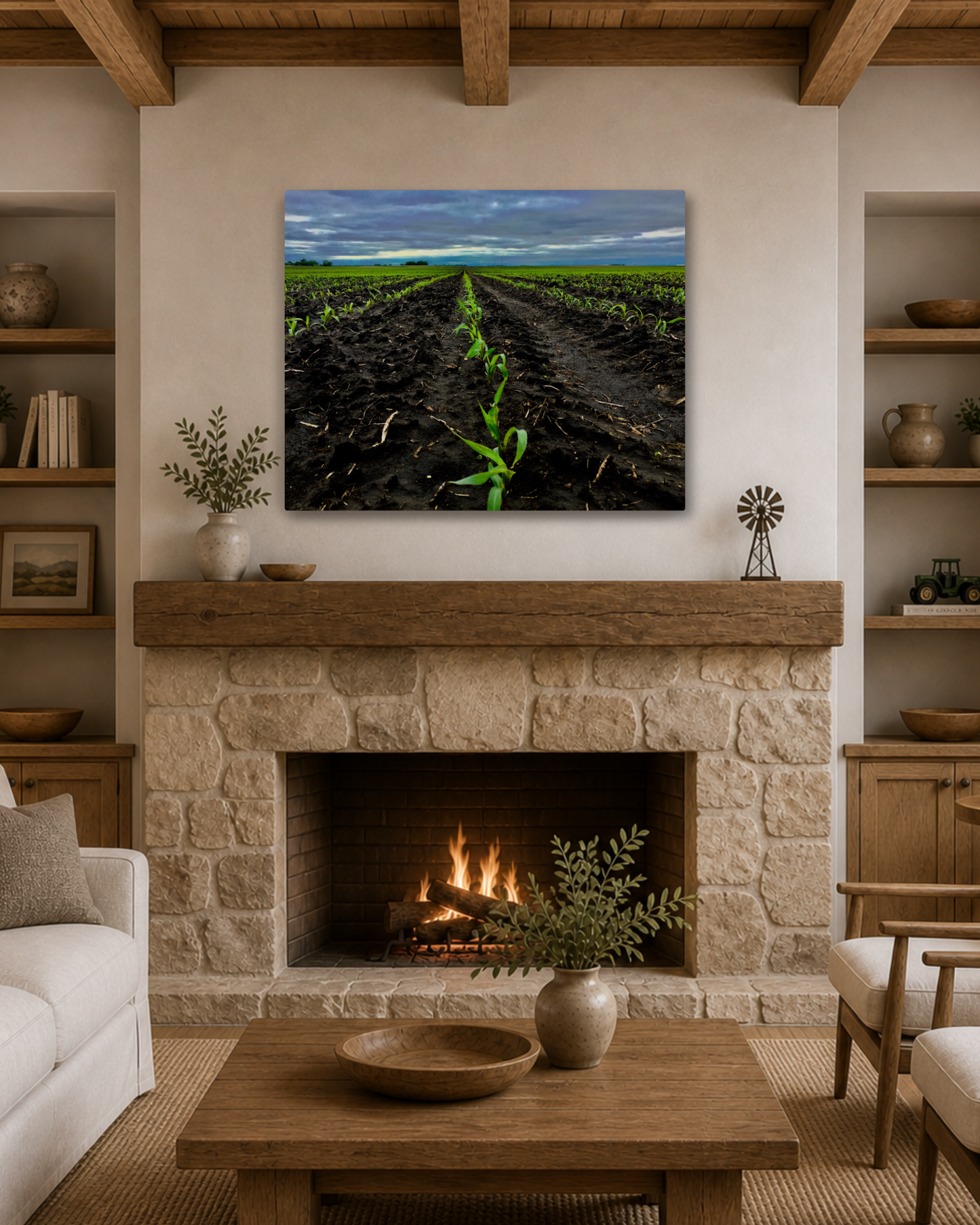 Where the Season Begins – Young Corn Rows Canvas Wall Art