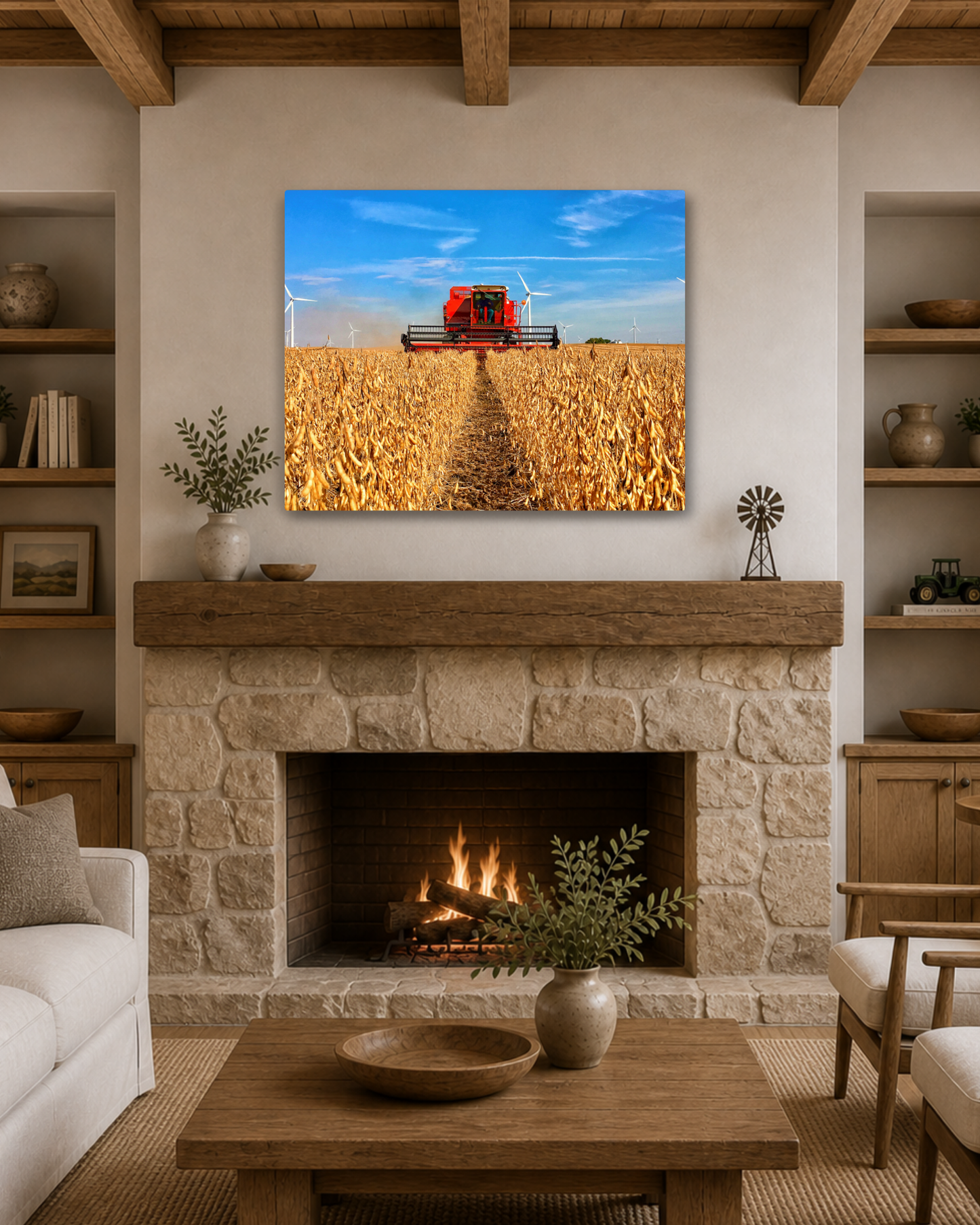 The Old International in the Bean Rows – Soybean Harvest Canvas Wall Art