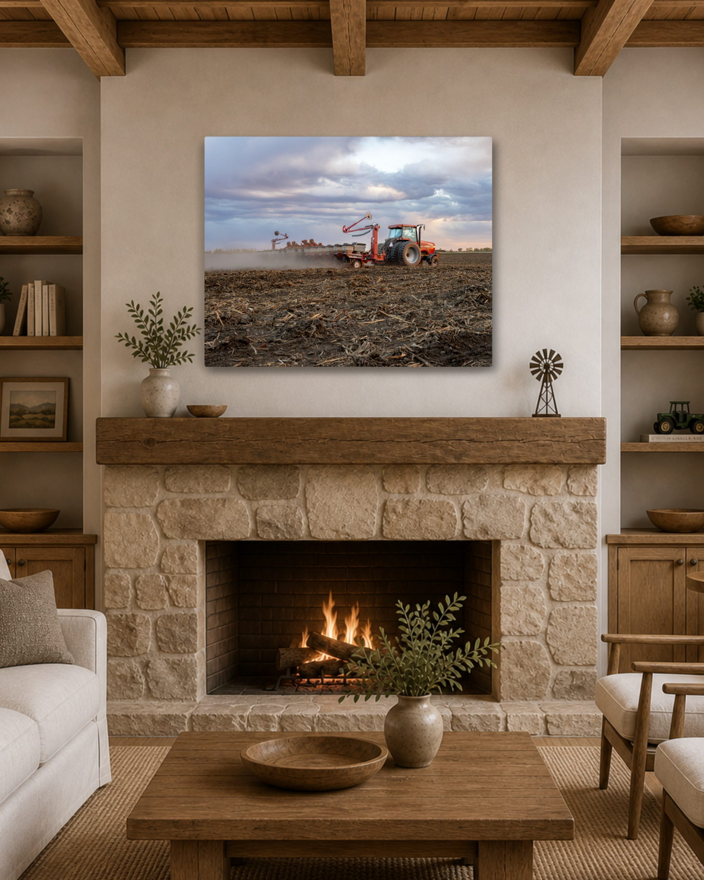 Before the Rows Appear - Spring Planting Tractor Canvas Wall Art
