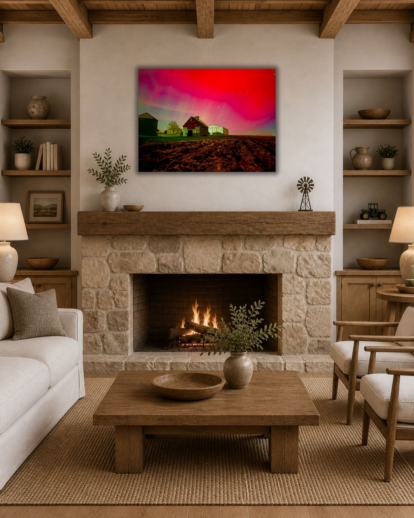 The Night the Farmyard Glowed – Northern Lights Canvas Wall Art