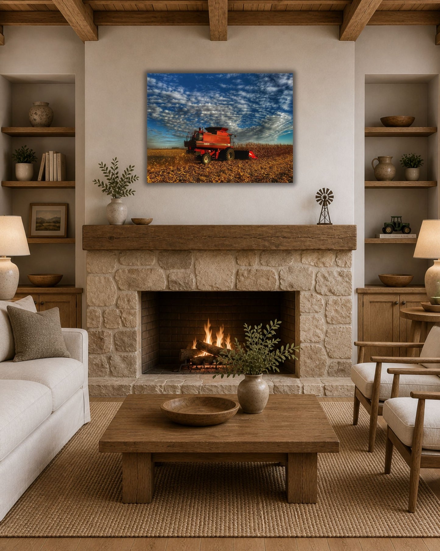 Beneath a Harvest Sky – Corn Combine Canvas Wall Art