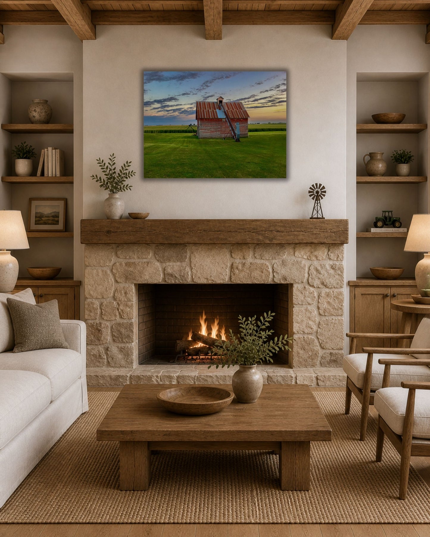 The Old Corn Crib at Evening – Rural Farm Canvas Wall Art