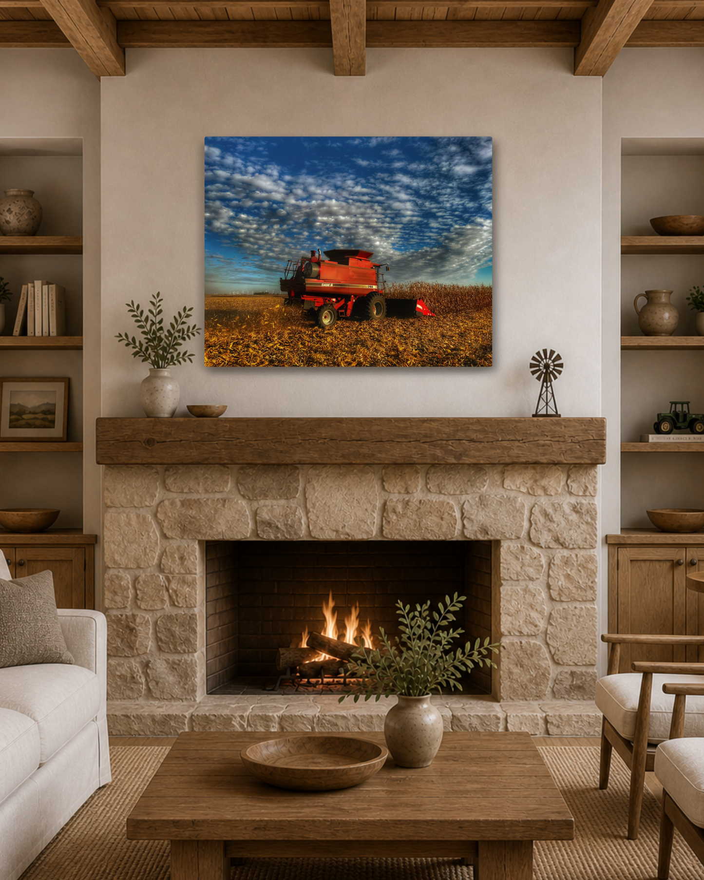 Beneath a Harvest Sky – Corn Combine Canvas Wall Art