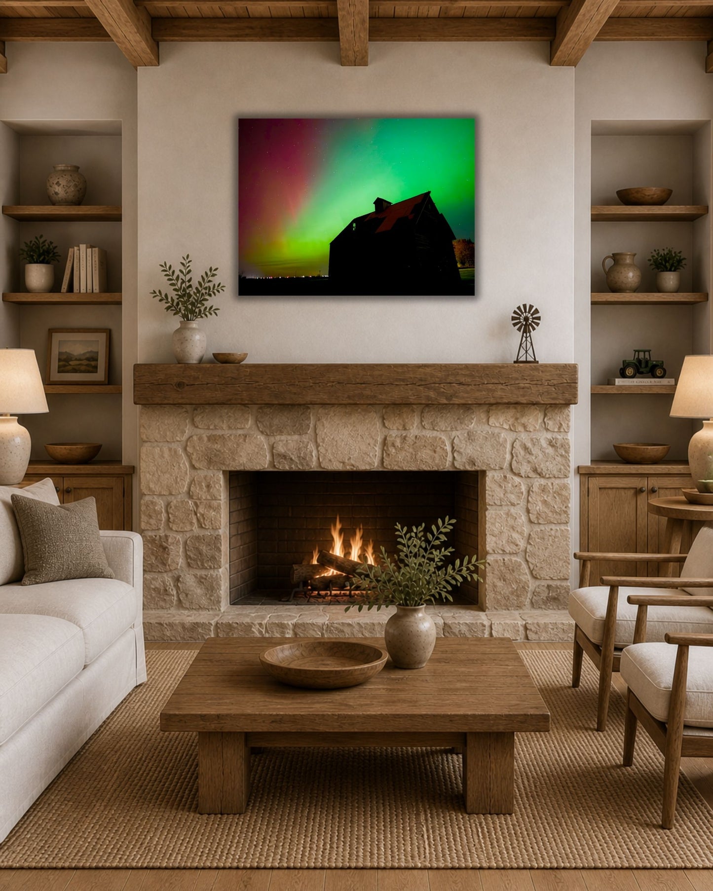 Where the Old Corn Crib Met the Northern Lights – Aurora Canvas Wall Art