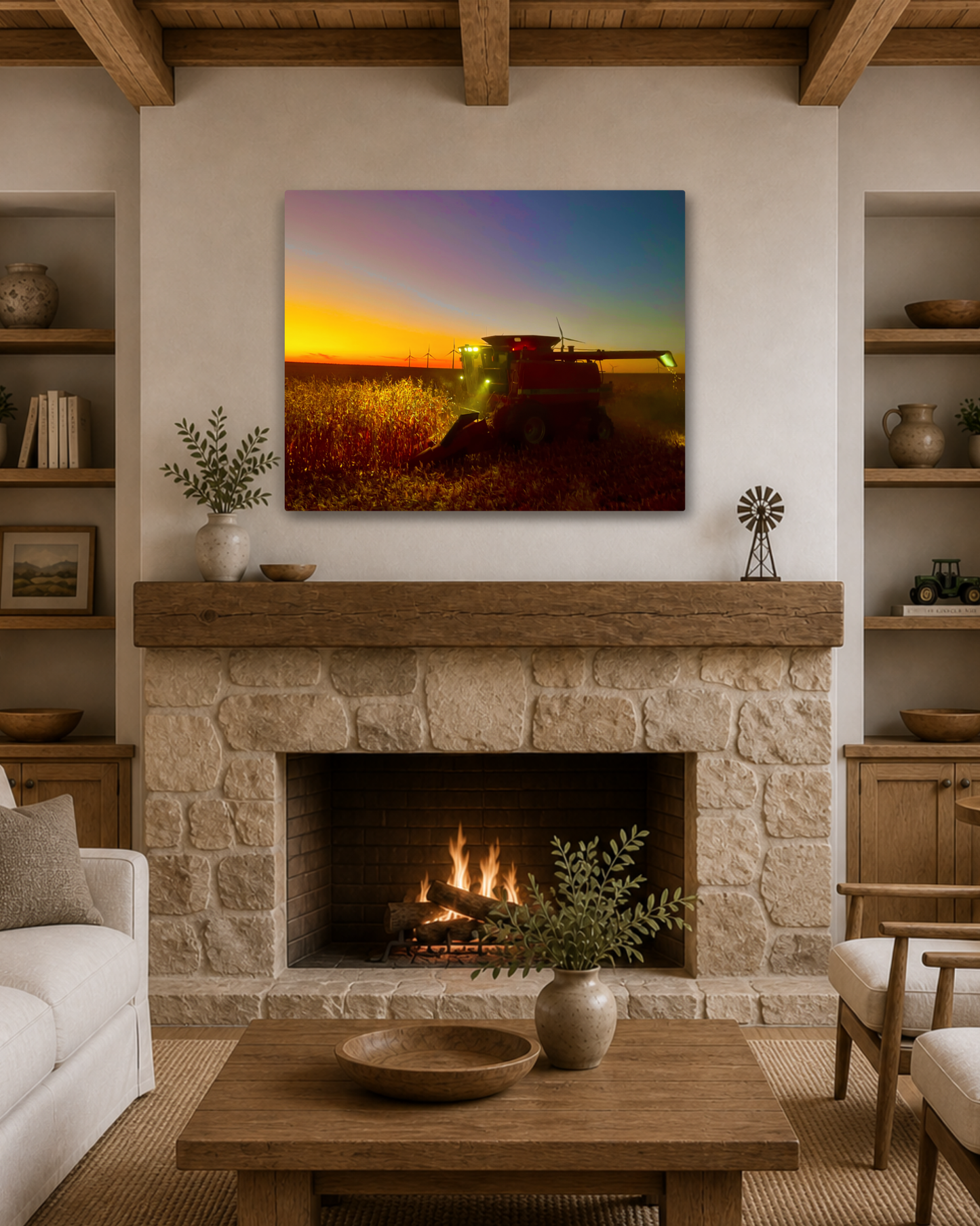 When the Field Lights Up – Corn Harvest Canvas Wall Art