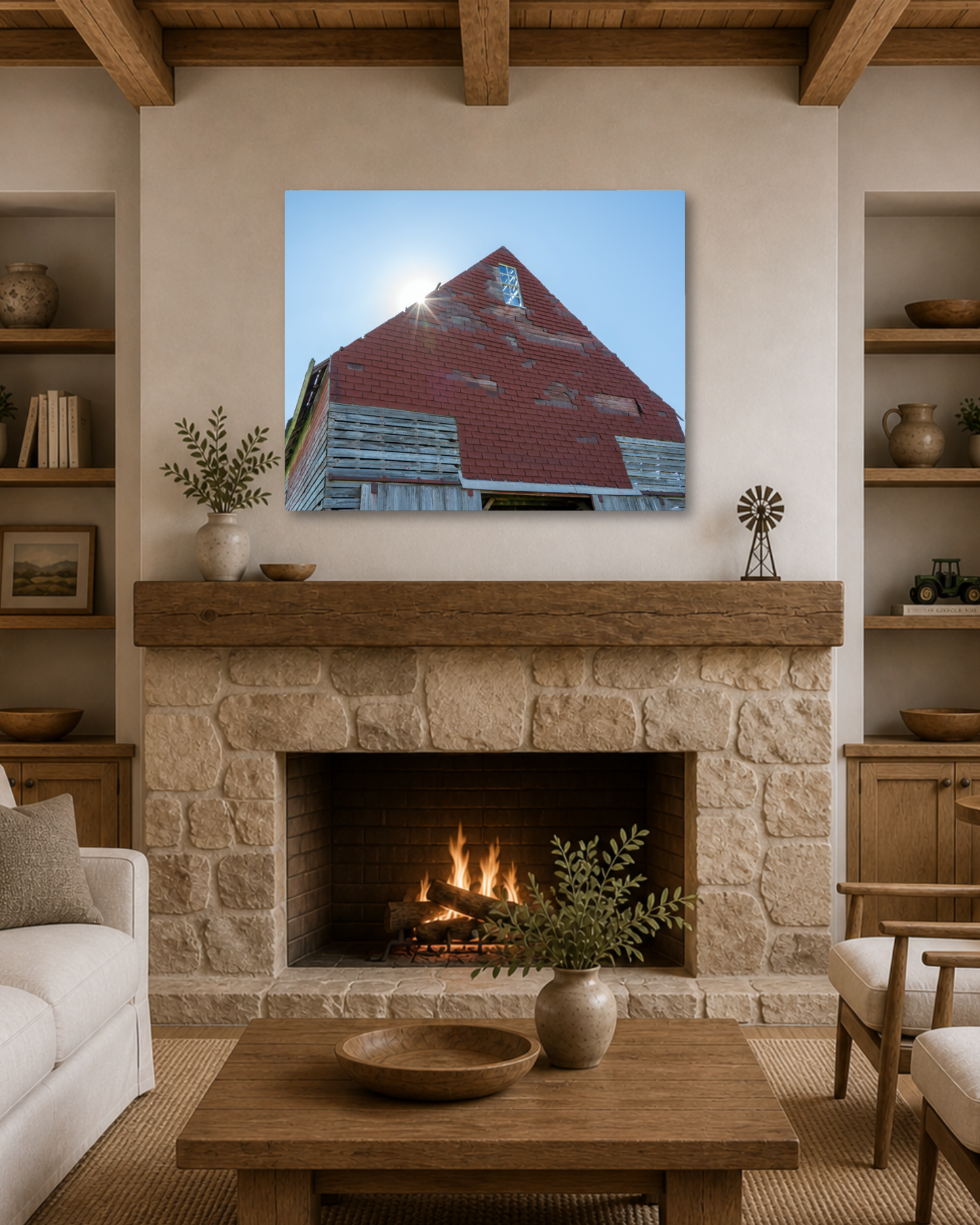 Sunlight on the Old Corn Crib – Rustic Farm Building Canvas Wall Art