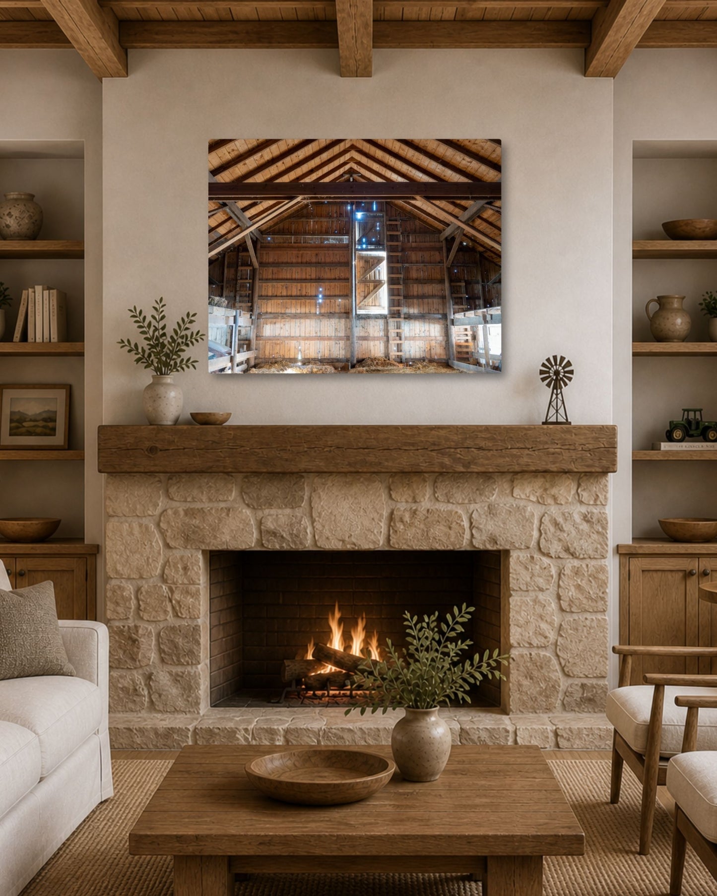 Inside the Old Hay Barn – Rustic Farm Interior Canvas Wall Art