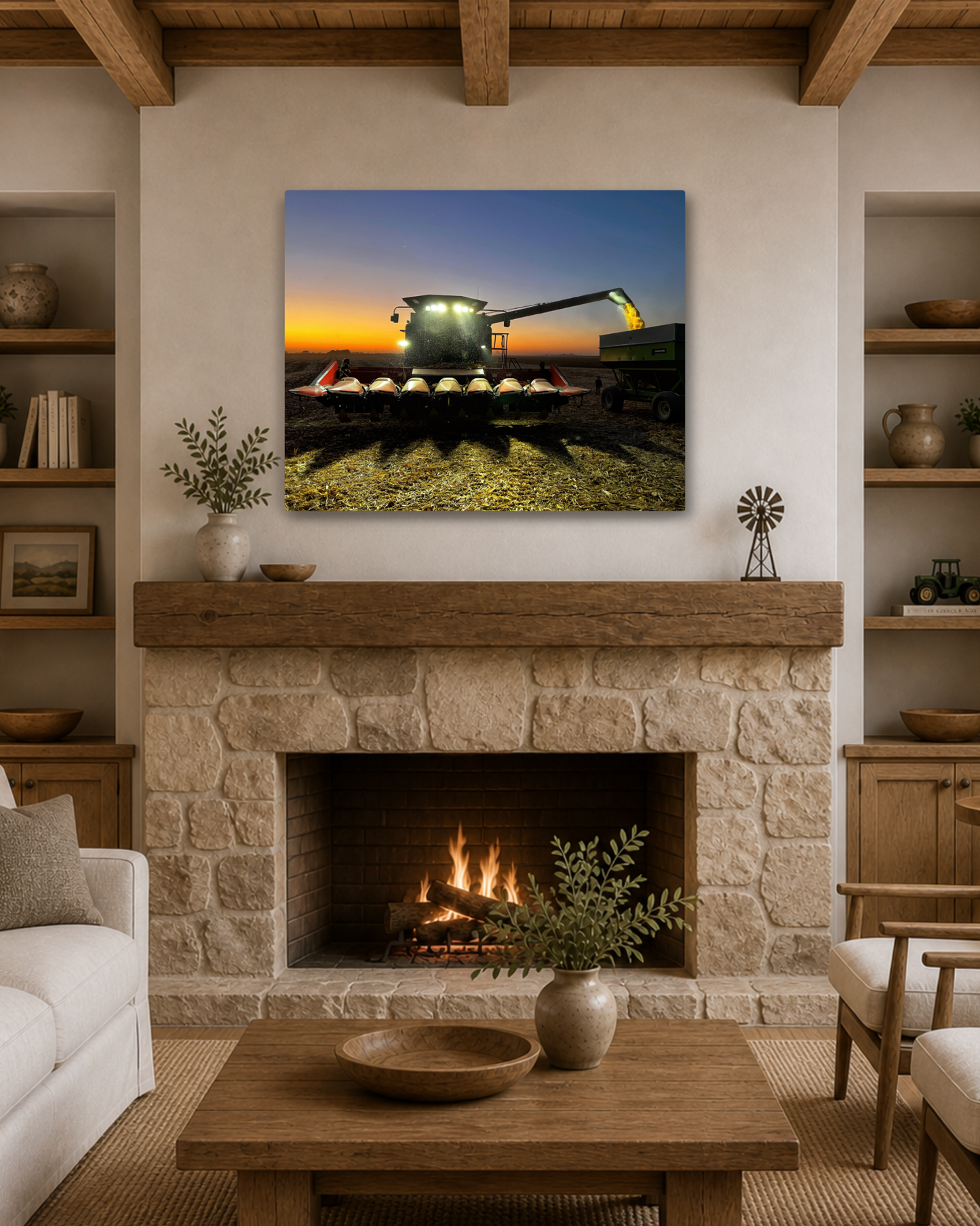 The Night Shift Begins – Corn Harvest Canvas Wall Art