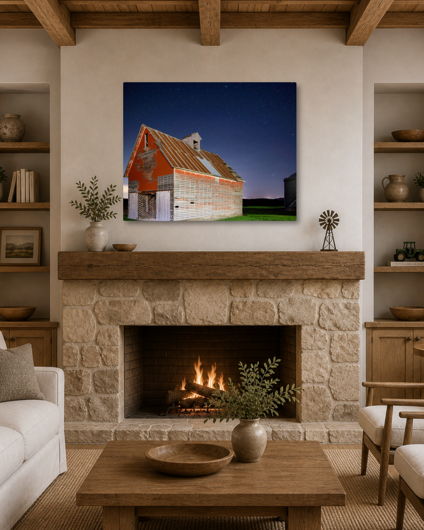 Under the Stars at the Old Corn Crib – Rural Night Canvas Wall Art
