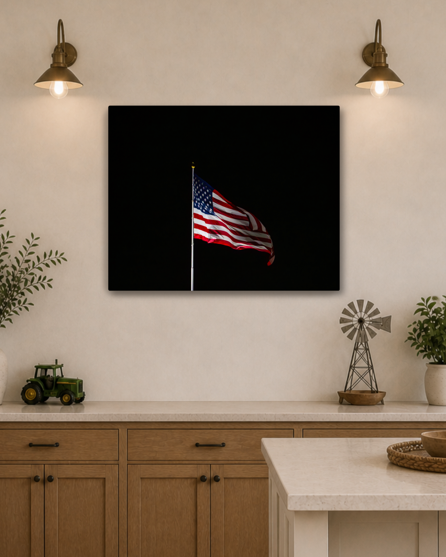 Still Flying | American Flag Night Photography Canvas Wall Art