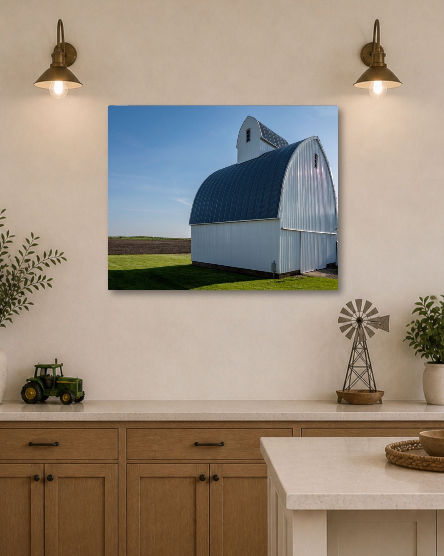 The Quiet Curve of the White Corn Crib – Rural Farm Canvas Wall Art