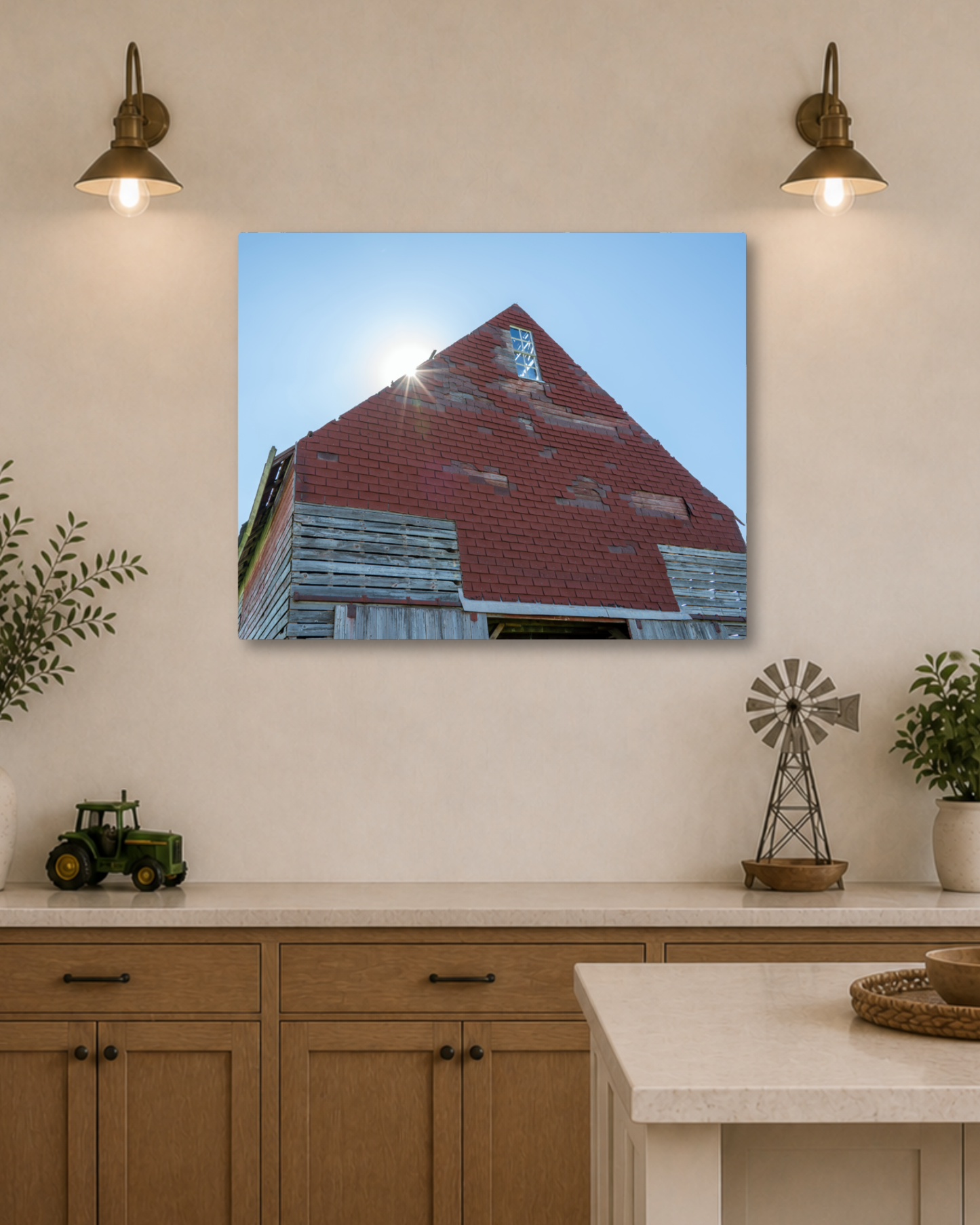 Sunlight on the Old Corn Crib – Rustic Farm Building Canvas Wall Art