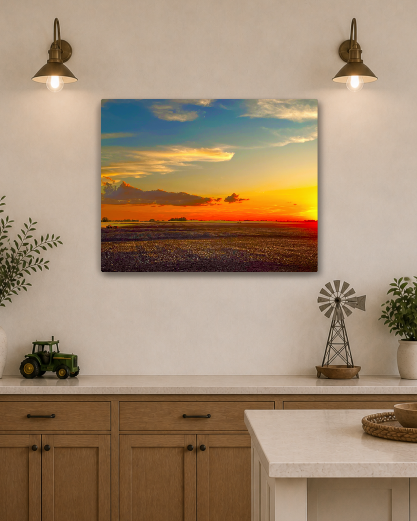 Where the Day Settles – Iowa Field Sunset Canvas Wall Art