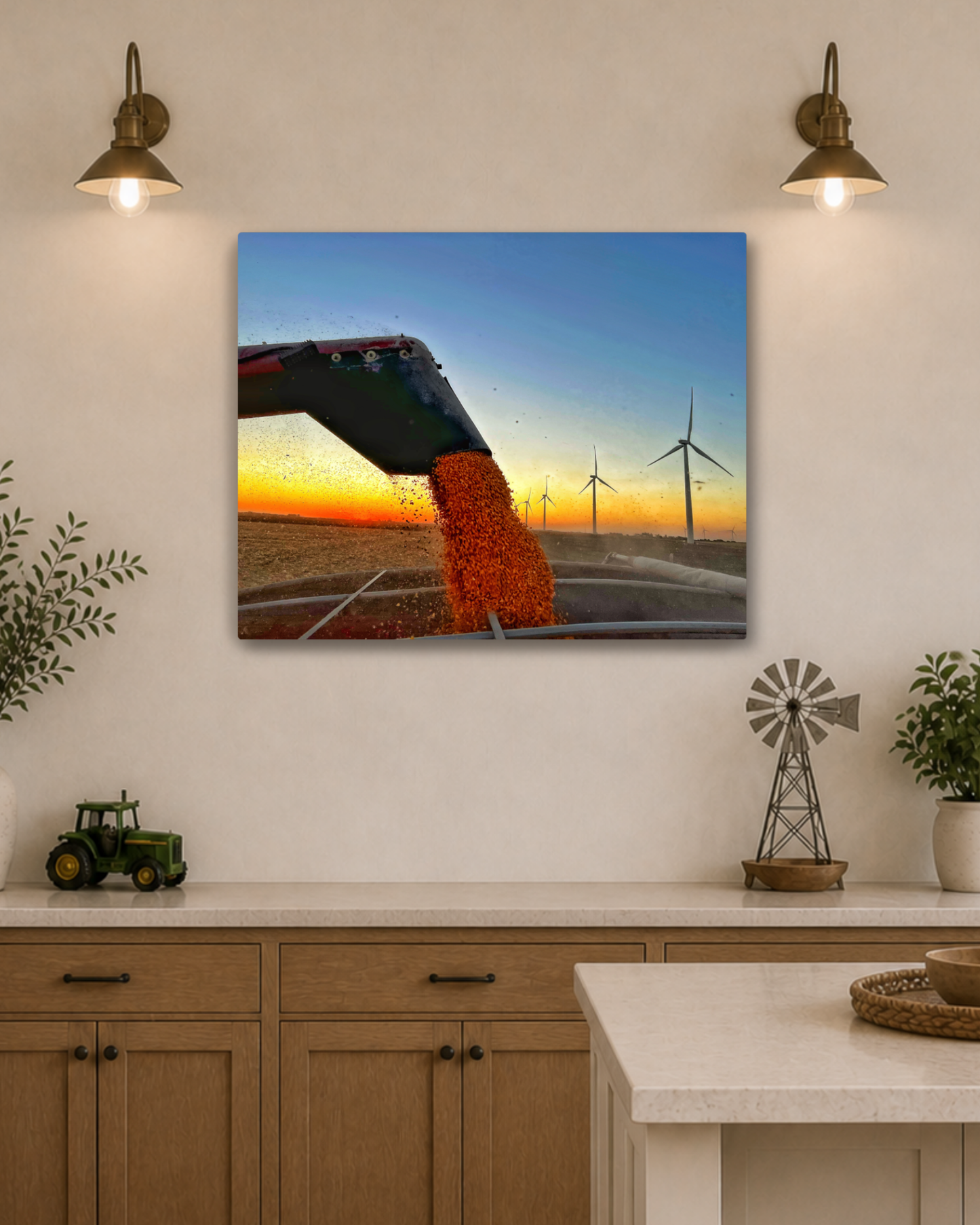 When the Grain Pours Gold – Corn Harvest Unloading Canvas Wall Art