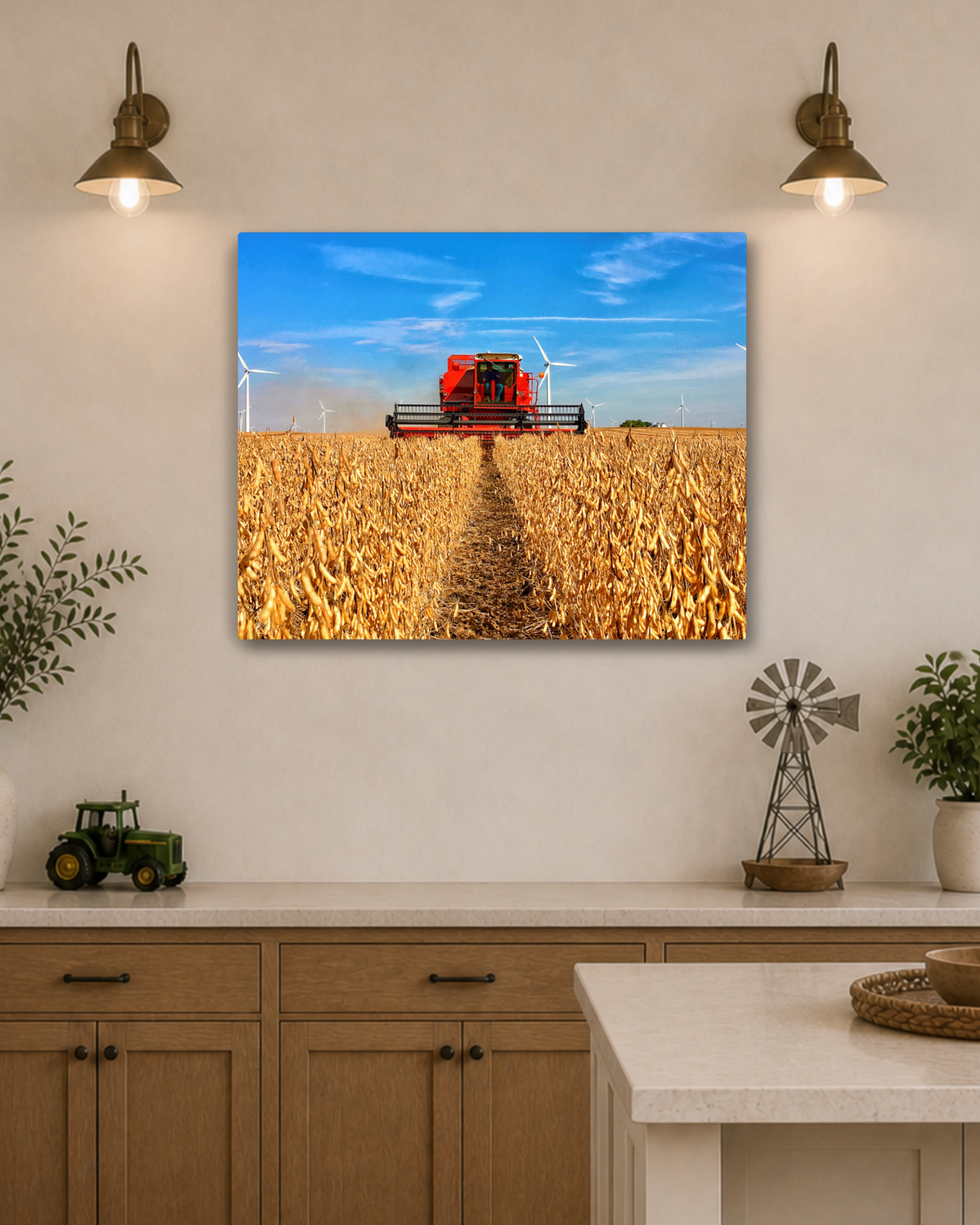 The Old International in the Bean Rows – Soybean Harvest Canvas Wall Art