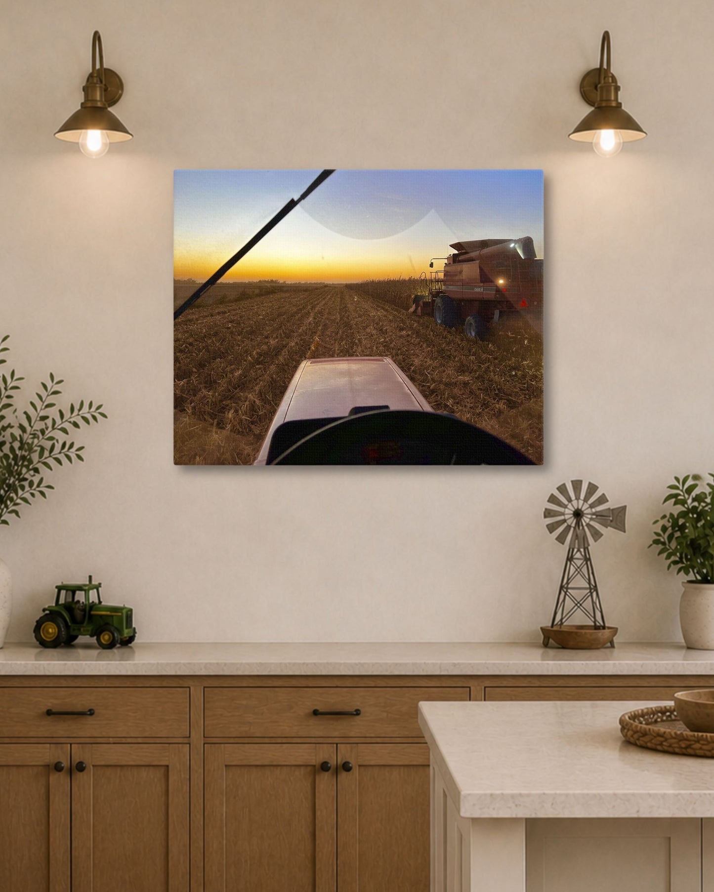From the Buddy Seat at Harvest – Cornfield Sunset Canvas Wall Art