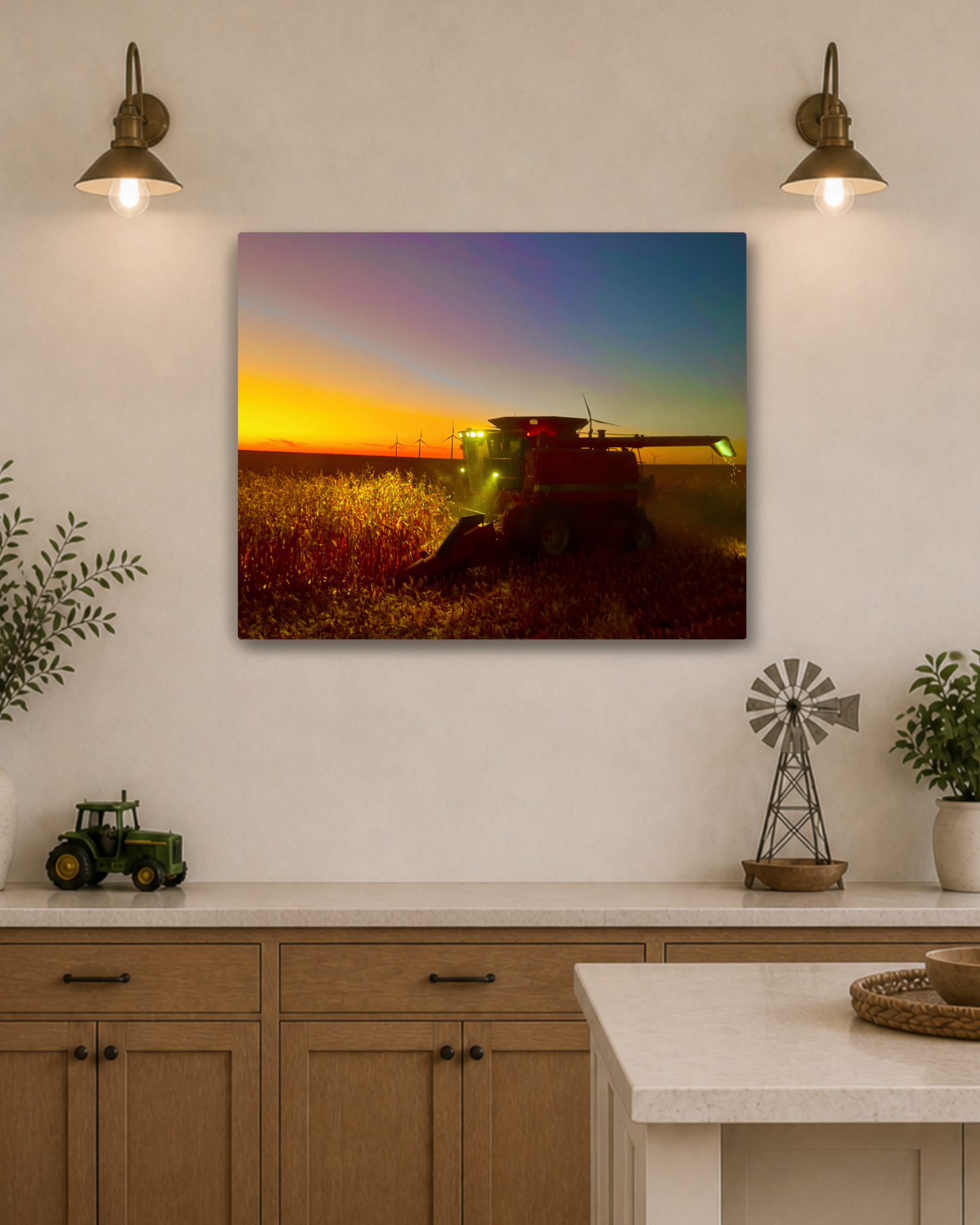 When the Field Lights Up – Corn Harvest Canvas Wall Art