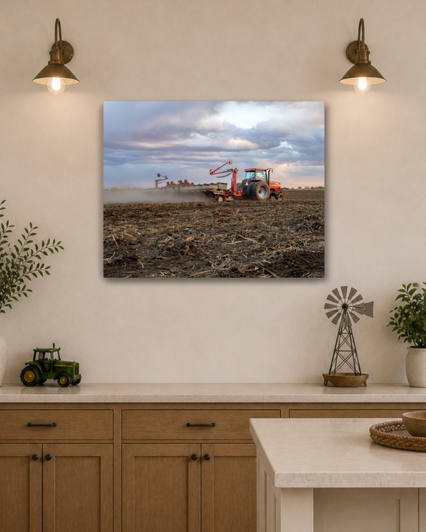 Before the Rows Appear - Spring Planting Tractor Canvas Wall Art