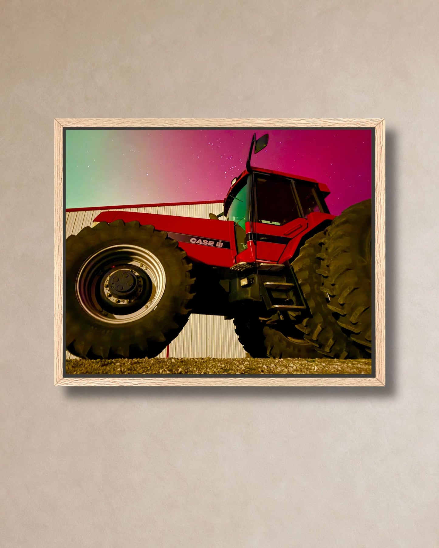 Red Iron Beneath the Northern Lights – Tractor Aurora Canvas Wall Art