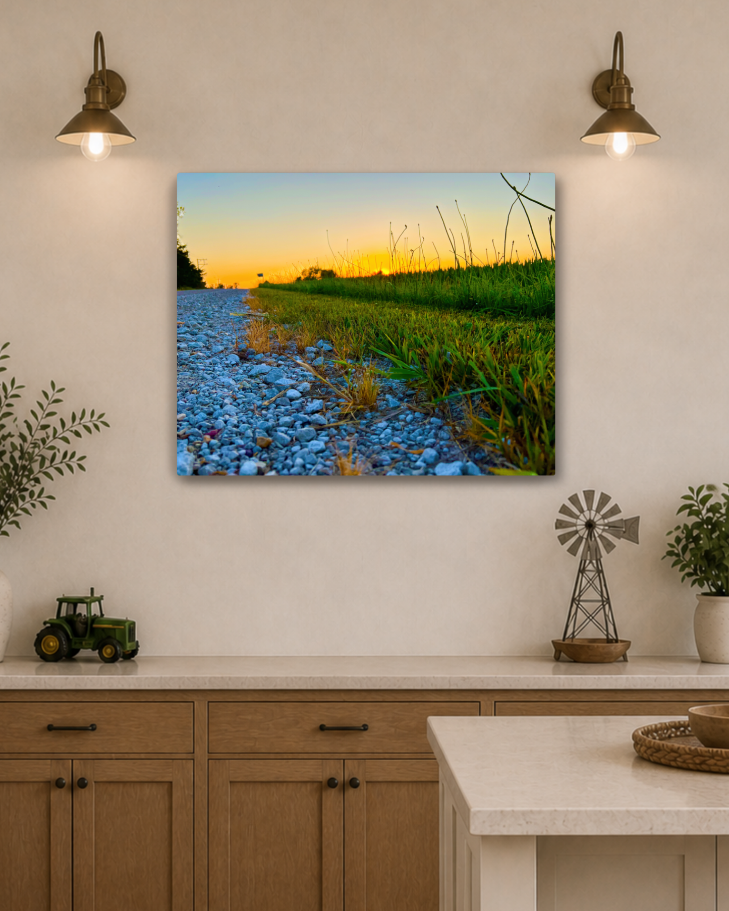 Quiet Evening on the Gravel Road – Rural Sunset Canvas Wall Art