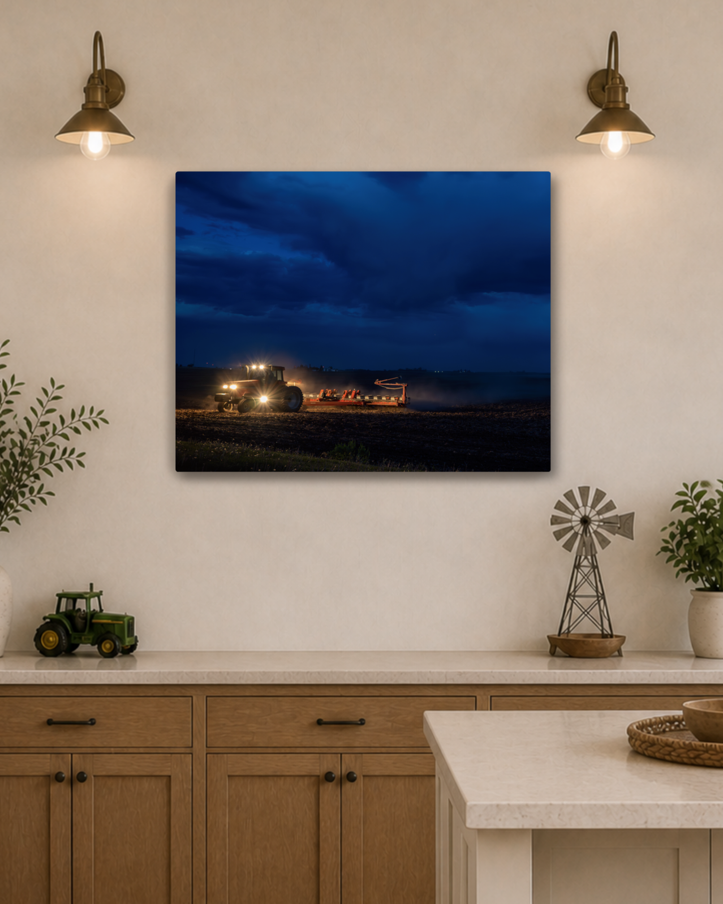 One More Round - Night Planting Farm Canvas Wall Art