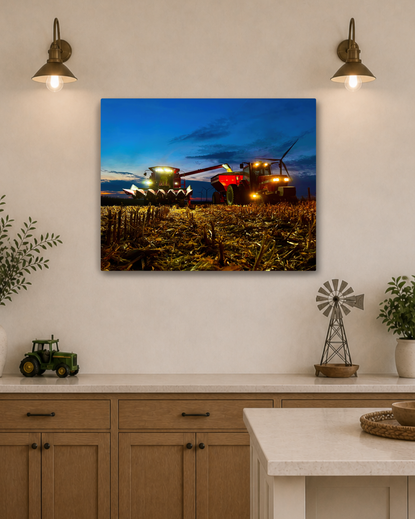 Working Together After Sundown – Corn Harvest Canvas Wall Art